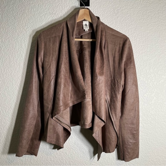 Flawless Other - Flawless Women’s Long Sleeve Waterfall Zip Up Moto Jacket Tan Vegan Suede Small